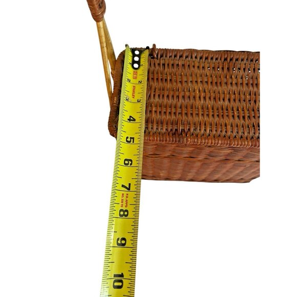 Vintage Coated Wicker Hinged Lidded Basket Stationary Handle Rectangle Storage - Picture 14 of 15